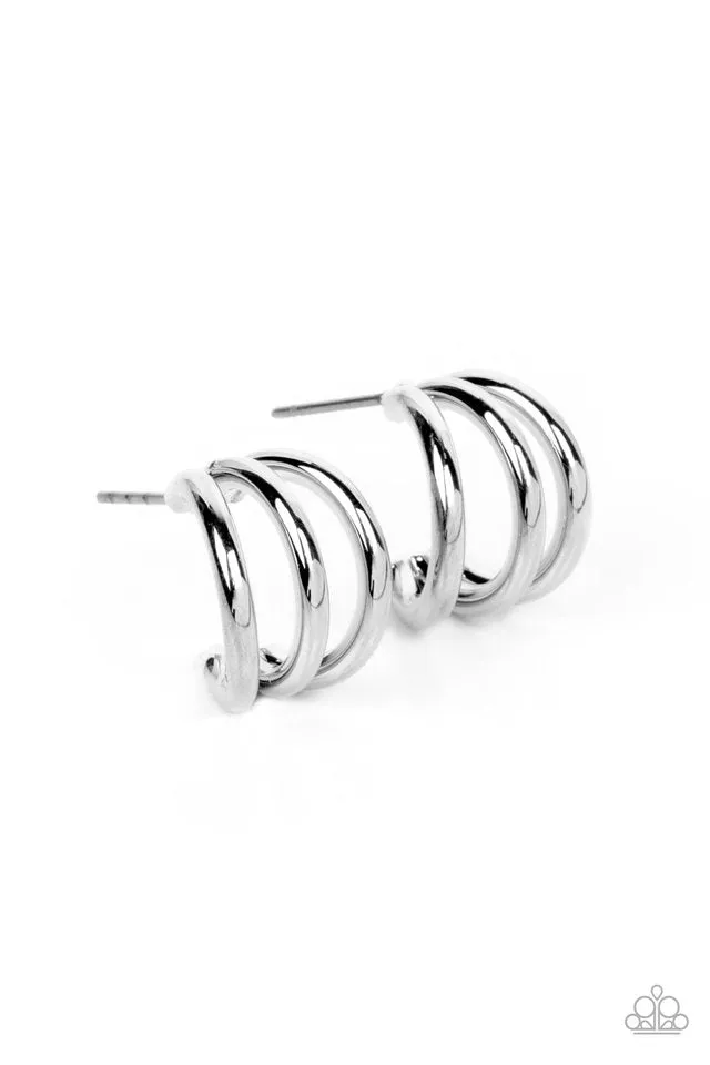 Paparazzi Earring ~ TRIPLE Down - Silver