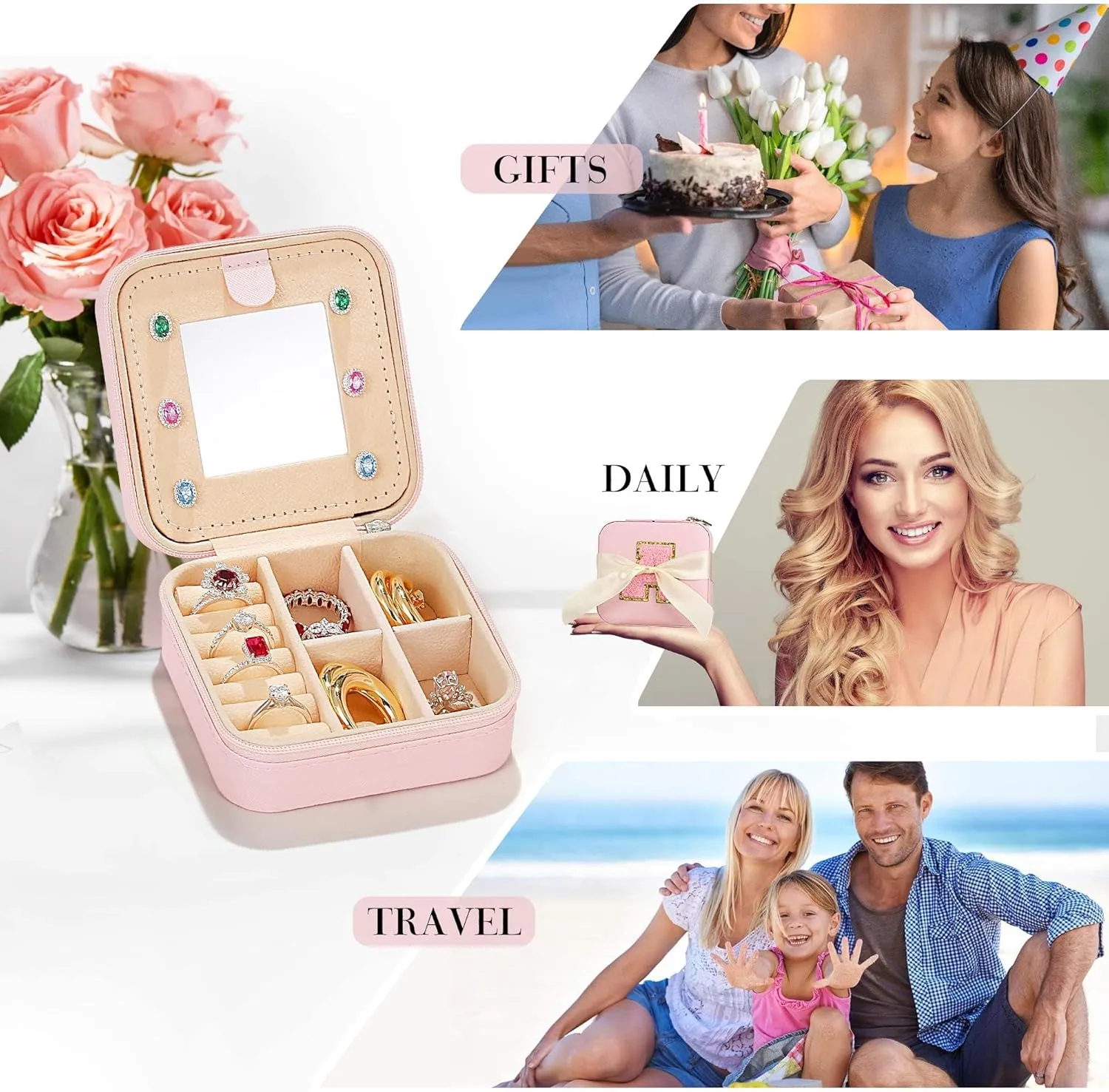 Parima Gifts for Girls - Gifts for Teen Girl Trendy Stuff, 6,7,8,9,10,11,12 Year Old Girl Birthday Gift Travel Jewelry Box Organizer Gifts 2025 - Letter A, Pink