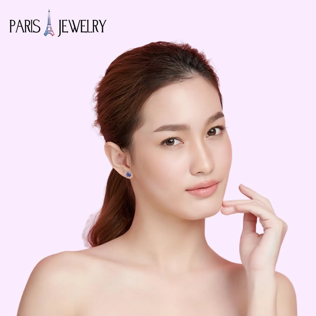 Paris Jewelry 24k White Gold Plated 2 Cttw Created Alexandrite Round Stud Earrings Gift for Women