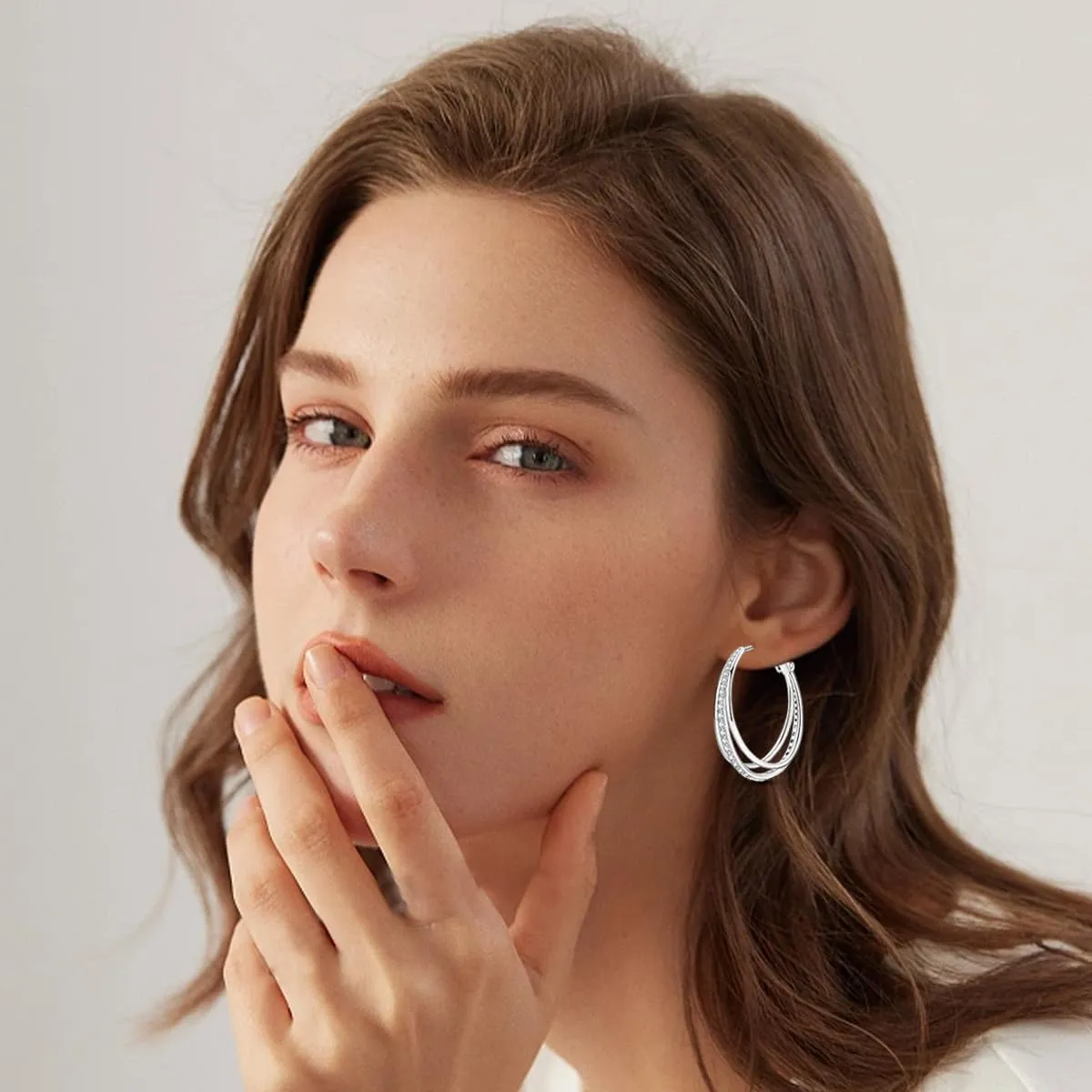 Parmuz 925 Sterling Silver Earrings Big Large Hoops for Women Ladies Lightweight Twisted Hoop Earrings With Cubic Zirconia Hypoallergenic Jewelry for Her