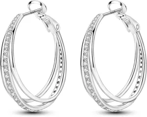 Parmuz 925 Sterling Silver Earrings Big Large Hoops for Women Ladies Lightweight Twisted Hoop Earrings With Cubic Zirconia Hypoallergenic Jewelry for Her