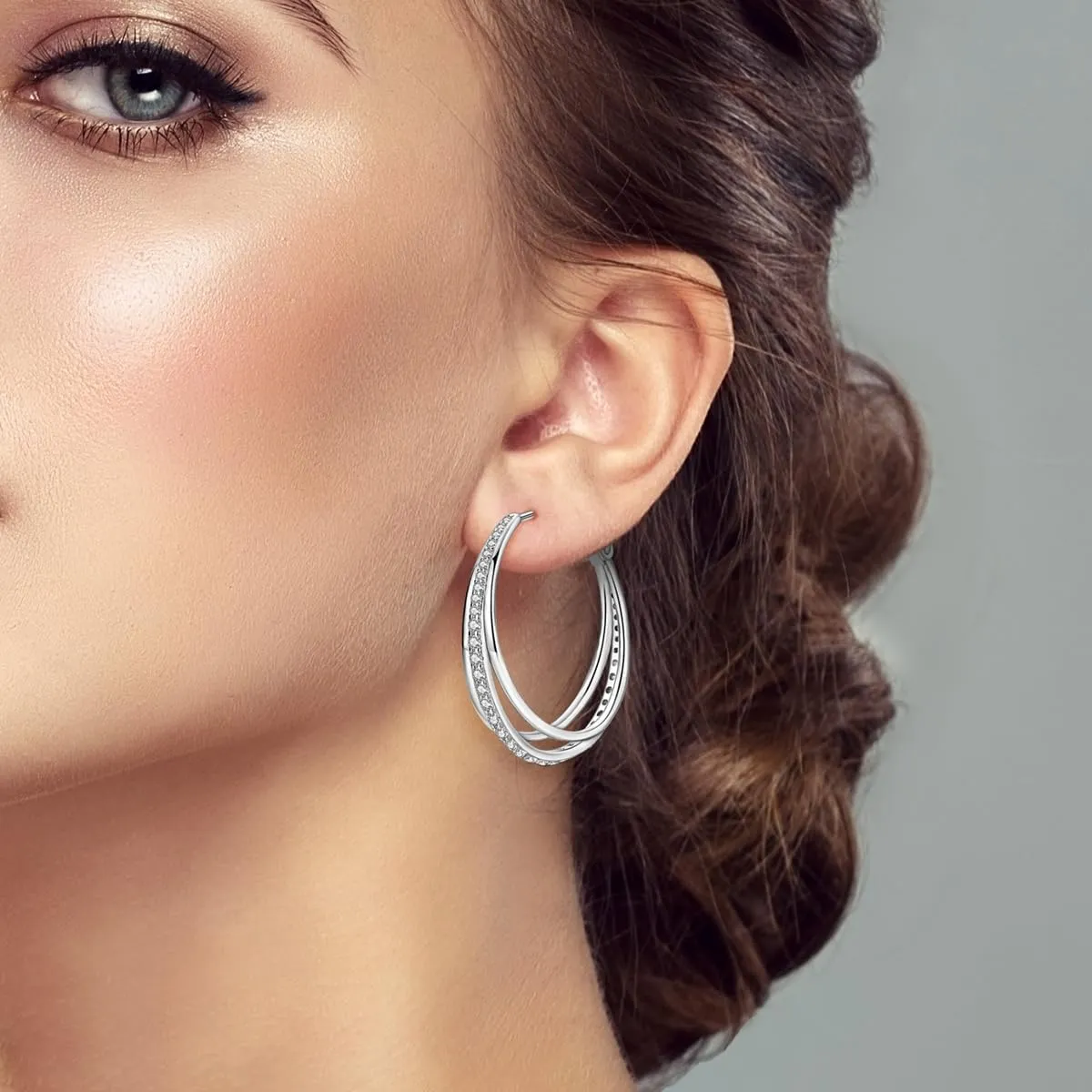 Parmuz 925 Sterling Silver Earrings Big Large Hoops for Women Ladies Lightweight Twisted Hoop Earrings With Cubic Zirconia Hypoallergenic Jewelry for Her
