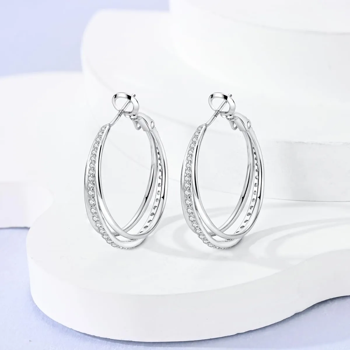 Parmuz 925 Sterling Silver Earrings Big Large Hoops for Women Ladies Lightweight Twisted Hoop Earrings With Cubic Zirconia Hypoallergenic Jewelry for Her