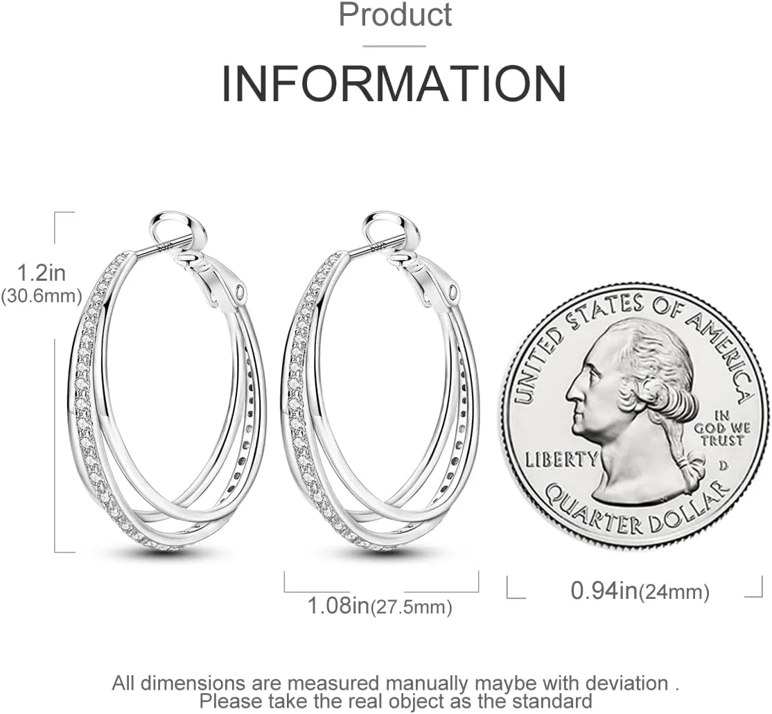 Parmuz 925 Sterling Silver Earrings Big Large Hoops for Women Ladies Lightweight Twisted Hoop Earrings With Cubic Zirconia Hypoallergenic Jewelry for Her