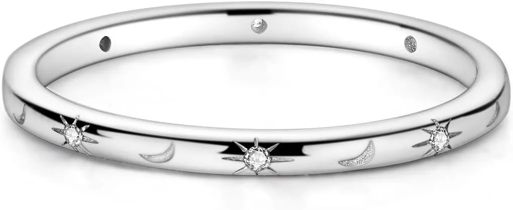 Parmuz 925 Sterling Silver Rings for Woman Dainty Stackable CZ Star Moon Cross Eternity Engagement Bands Ring for Her