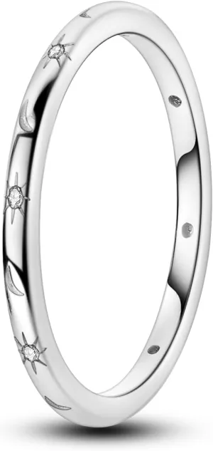 Parmuz 925 Sterling Silver Rings for Woman Dainty Stackable CZ Star Moon Cross Eternity Engagement Bands Ring for Her