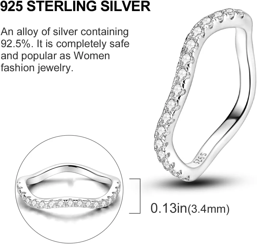Parmuz 925 Sterling Silver Rings for Woman Dainty Stackable CZ Star Moon Cross Eternity Engagement Bands Ring for Her