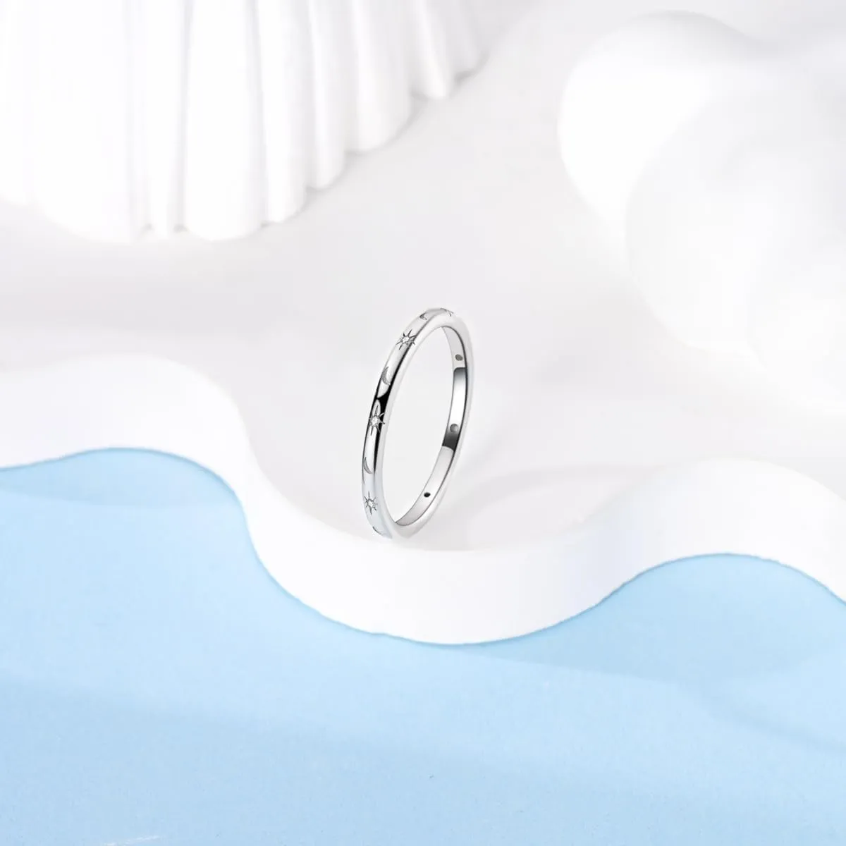 Parmuz 925 Sterling Silver Rings for Woman Dainty Stackable CZ Star Moon Cross Eternity Engagement Bands Ring for Her