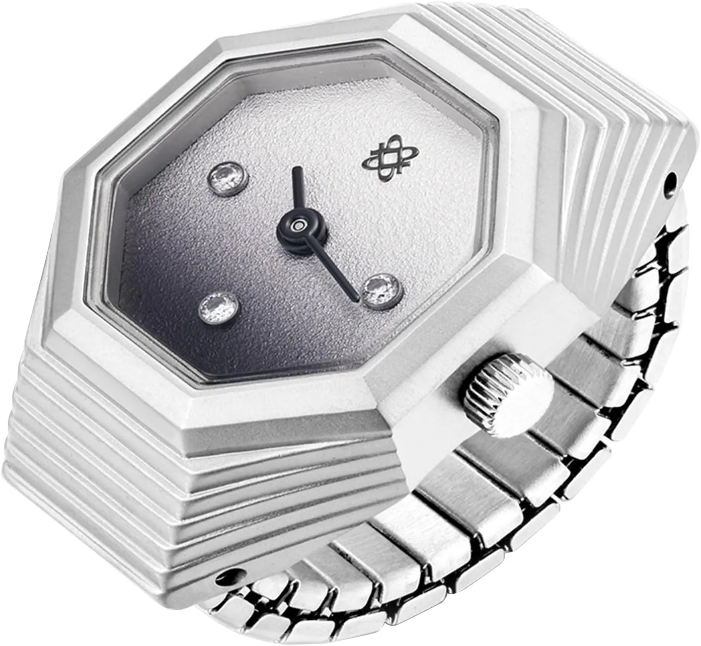 PASCAL Fresno Diamond Ring Watch Unisex Finger Watch with Two-Hand Analog Display, Quartz Movement Clock Ring, Sapphire Crystal, Stretch Band Fits Finger Size 0.65"-0.78"/16.5mm-19.9mm