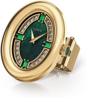 PASCAL Ovalia Diamond Watch Ring Unisex Finger Watch, Quartz Movement Clock Ring, Sapphire Crystal, 3 ATM Water Resistance, Stretch Band Fits Finger Size 0.65"-0.78"/16.5mm-19.9mm
