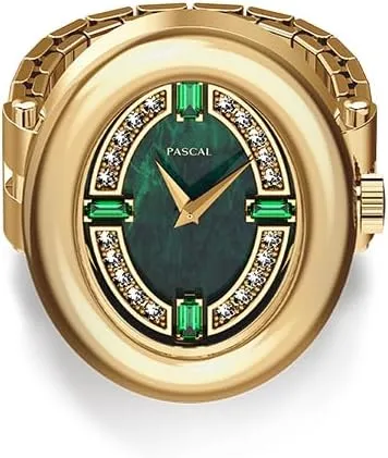 PASCAL Ovalia Diamond Watch Ring Unisex Finger Watch, Quartz Movement Clock Ring, Sapphire Crystal, 3 ATM Water Resistance, Stretch Band Fits Finger Size 0.65"-0.78"/16.5mm-19.9mm