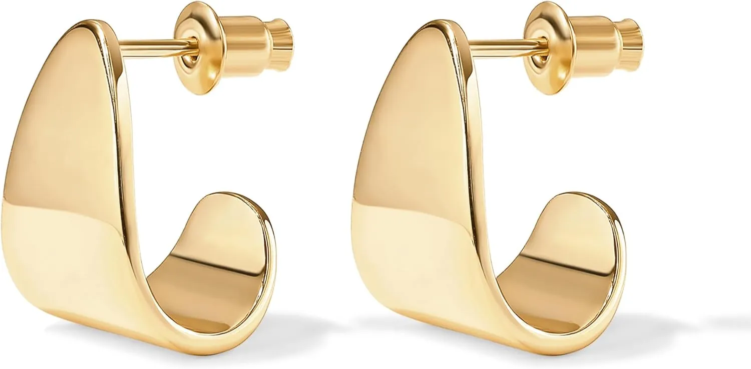 PAVOI 14K Gold Plated 925 Sterling Silver Posts Chunky Hoop Earrings | Statement Huggie Hoops for Women | Lightweight Yellow Gold Dome Earrings