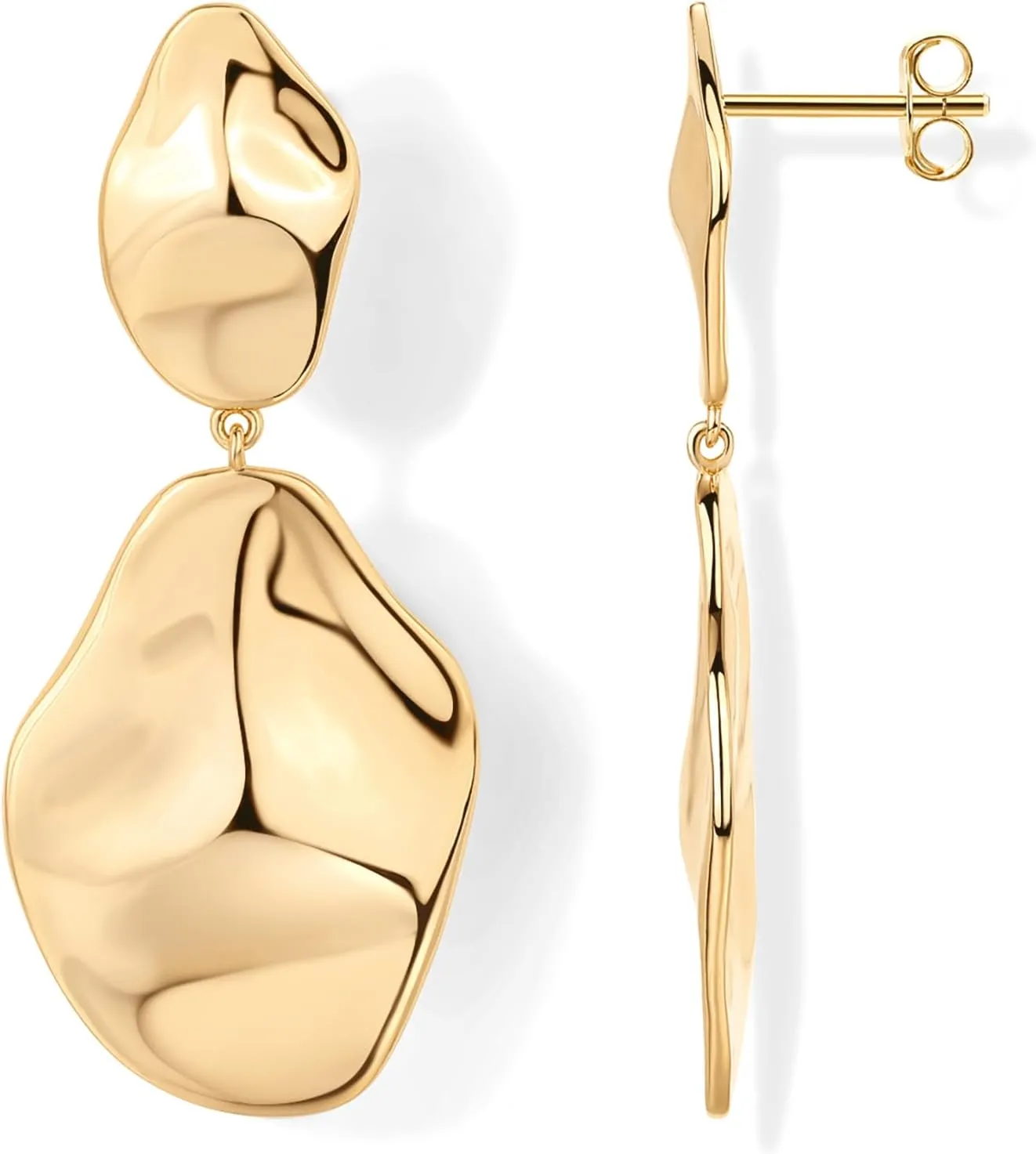 PAVOI 14K Gold Plated 925 Sterling Silver Posts Teardrop Statement Dangle Earrings | Lightweight Hammered Drop Dangle Earrings for Women