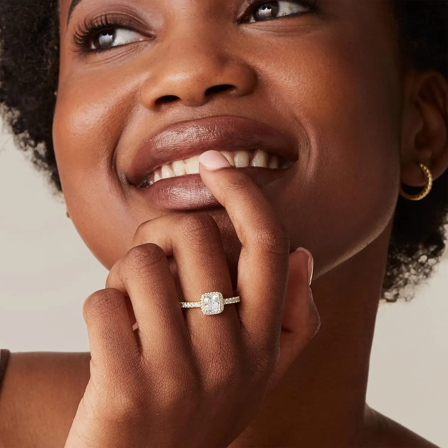 PAVOI 14K Gold Plated Halo Ring | Heart Ring for Women | Square Round Promise Rings for Her