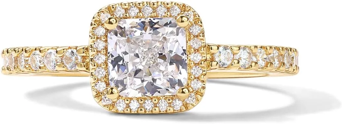 PAVOI 14K Gold Plated Halo Ring | Heart Ring for Women | Square Round Promise Rings for Her