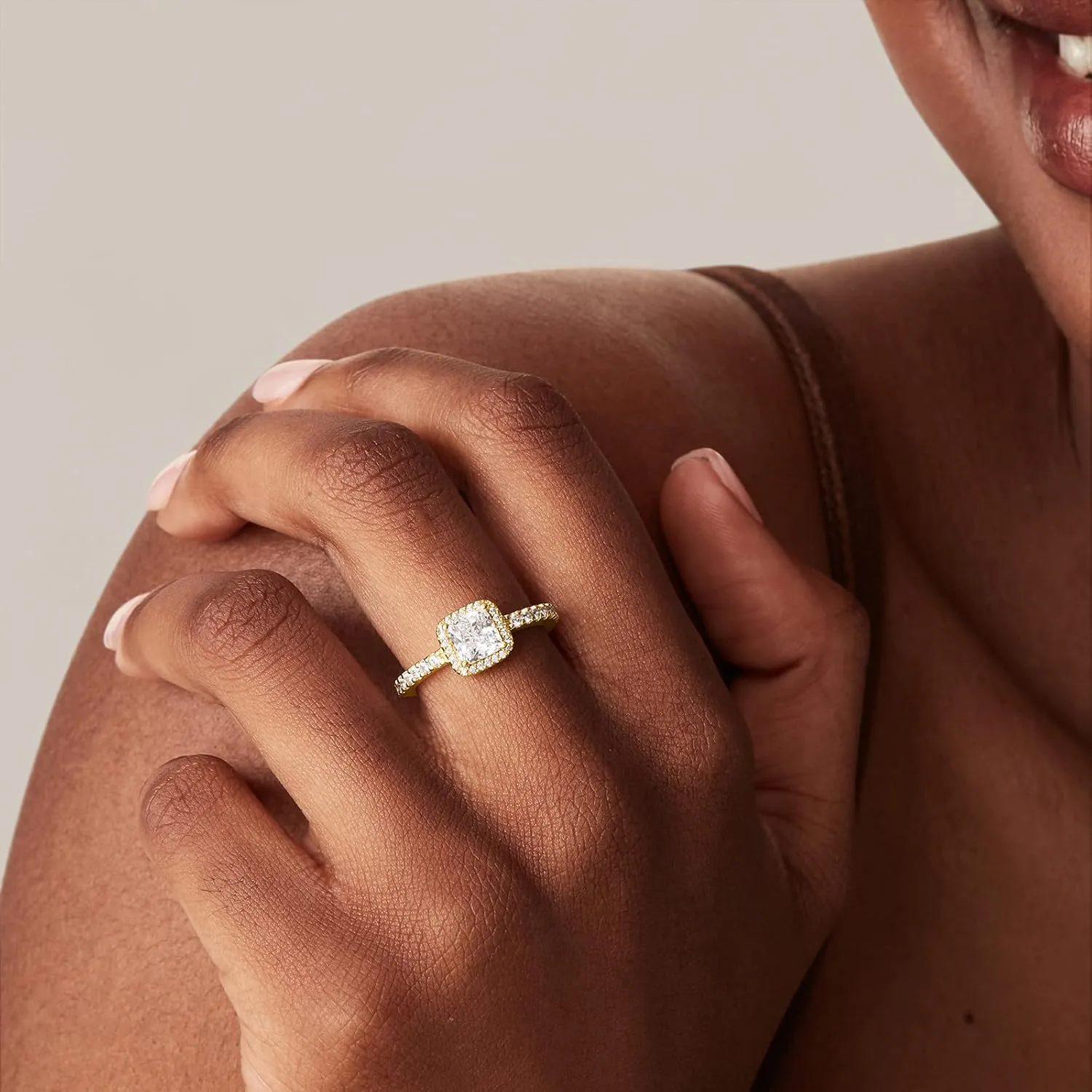 PAVOI 14K Gold Plated Halo Ring | Heart Ring for Women | Square Round Promise Rings for Her
