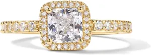 PAVOI 14K Gold Plated Halo Ring | Heart Ring for Women | Square Round Promise Rings for Her