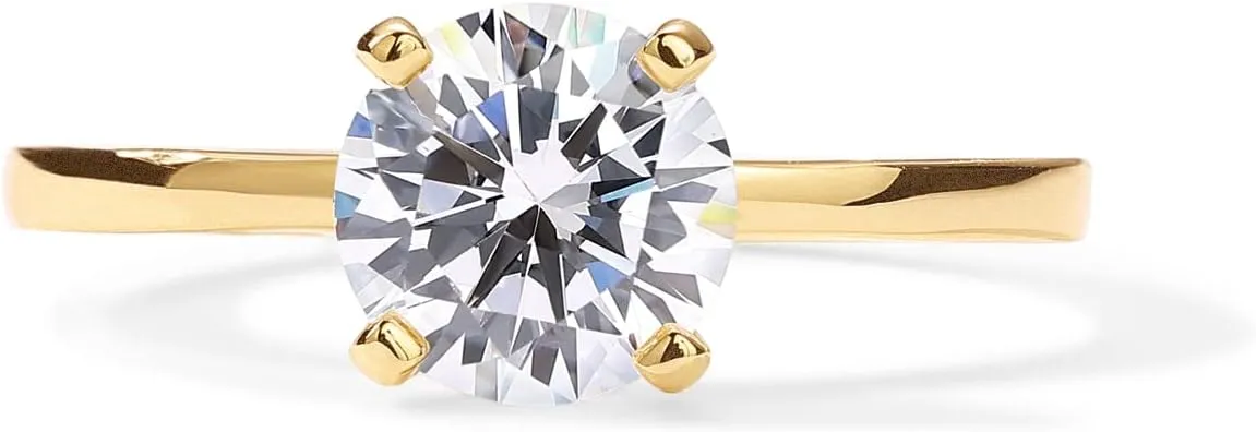 PAVOI 18K Sterling Silver Gold Round Cut Solitare 1.5 CT Moissanite Engagement Rings for Women - Moissanite Wedding Band for Women - Stone Promise Rings
