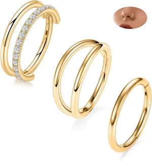 PEAKLINK Triple Double Nose Hoop Ring Conch Hoop Earrings 16G Seamless Septum Jewelry Surgical Steel Helix Cartilage Daith Rook Tragus Piercing 3 PCS Lip Lobe Hoop Earrings 8mm 10mm