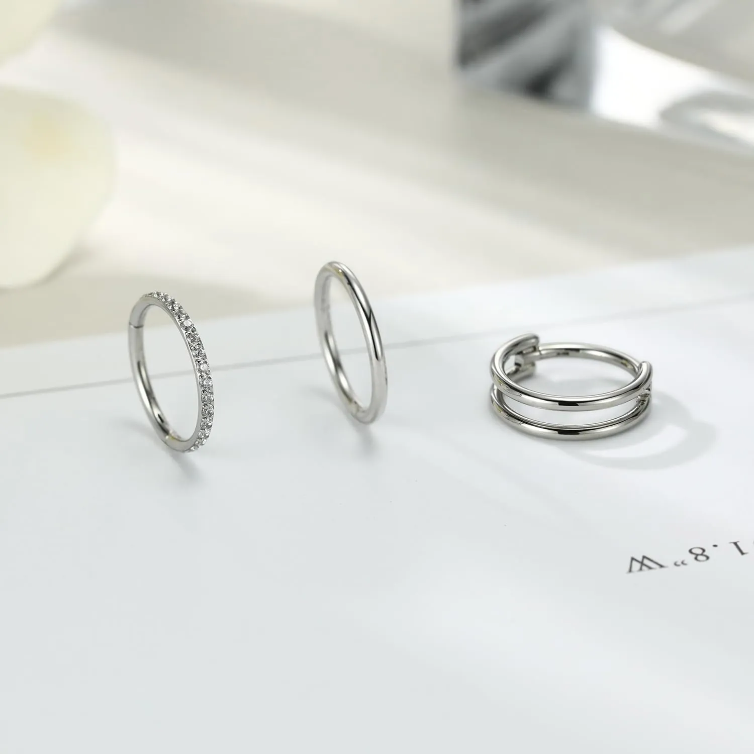 PEAKLINK Triple Double Nose Hoop Ring Conch Hoop Earrings 16G Seamless Septum Jewelry Surgical Steel Helix Cartilage Daith Rook Tragus Piercing 3 PCS Lip Lobe Hoop Earrings 8mm 10mm
