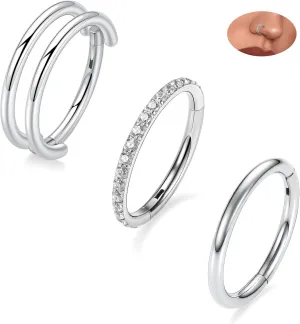 PEAKLINK Triple Double Nose Hoop Ring Conch Hoop Earrings 16G Seamless Septum Jewelry Surgical Steel Helix Cartilage Daith Rook Tragus Piercing 3 PCS Lip Lobe Hoop Earrings 8mm 10mm