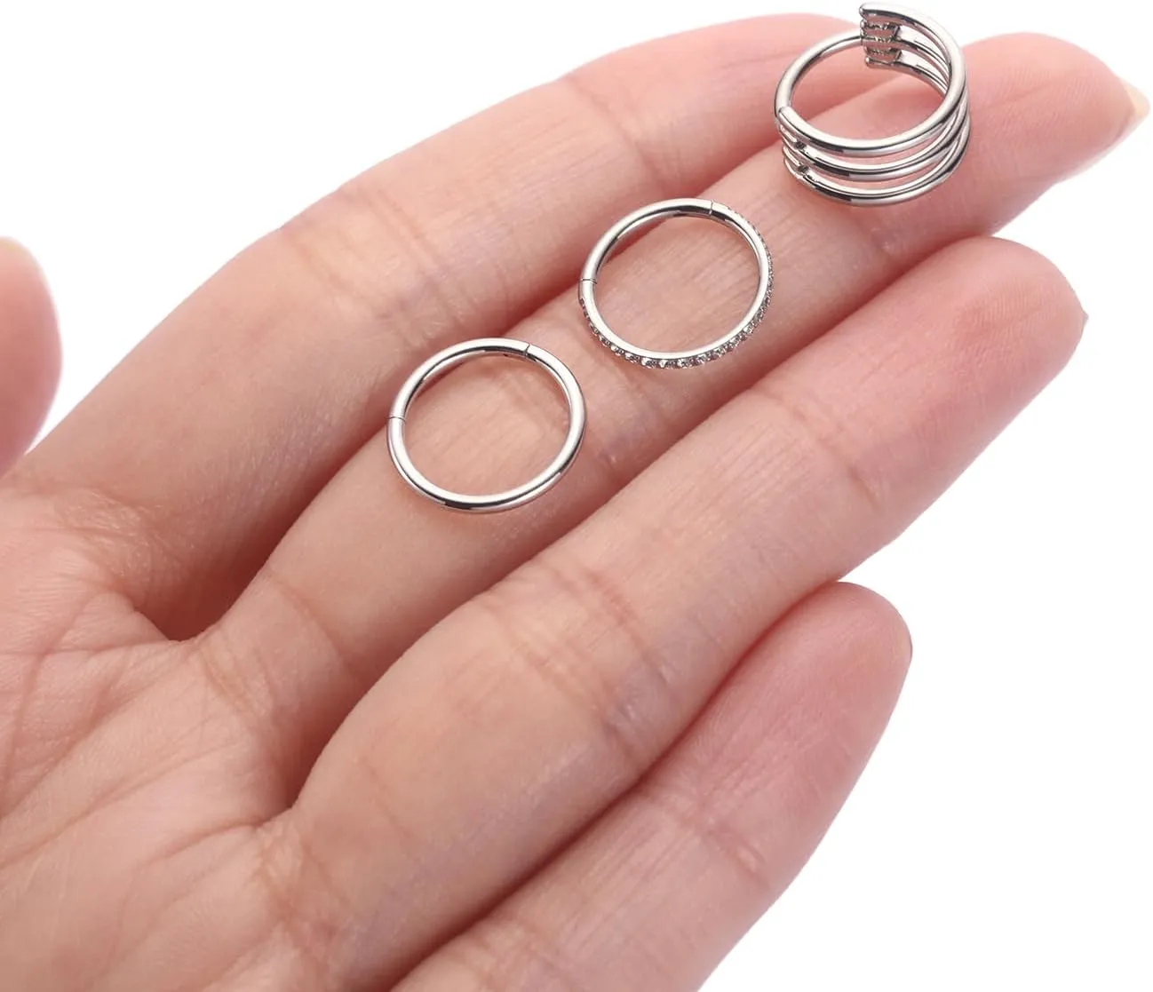 PEAKLINK Triple Double Nose Hoop Ring Conch Hoop Earrings 16G Seamless Septum Jewelry Surgical Steel Helix Cartilage Daith Rook Tragus Piercing 3 PCS Lip Lobe Hoop Earrings 8mm 10mm