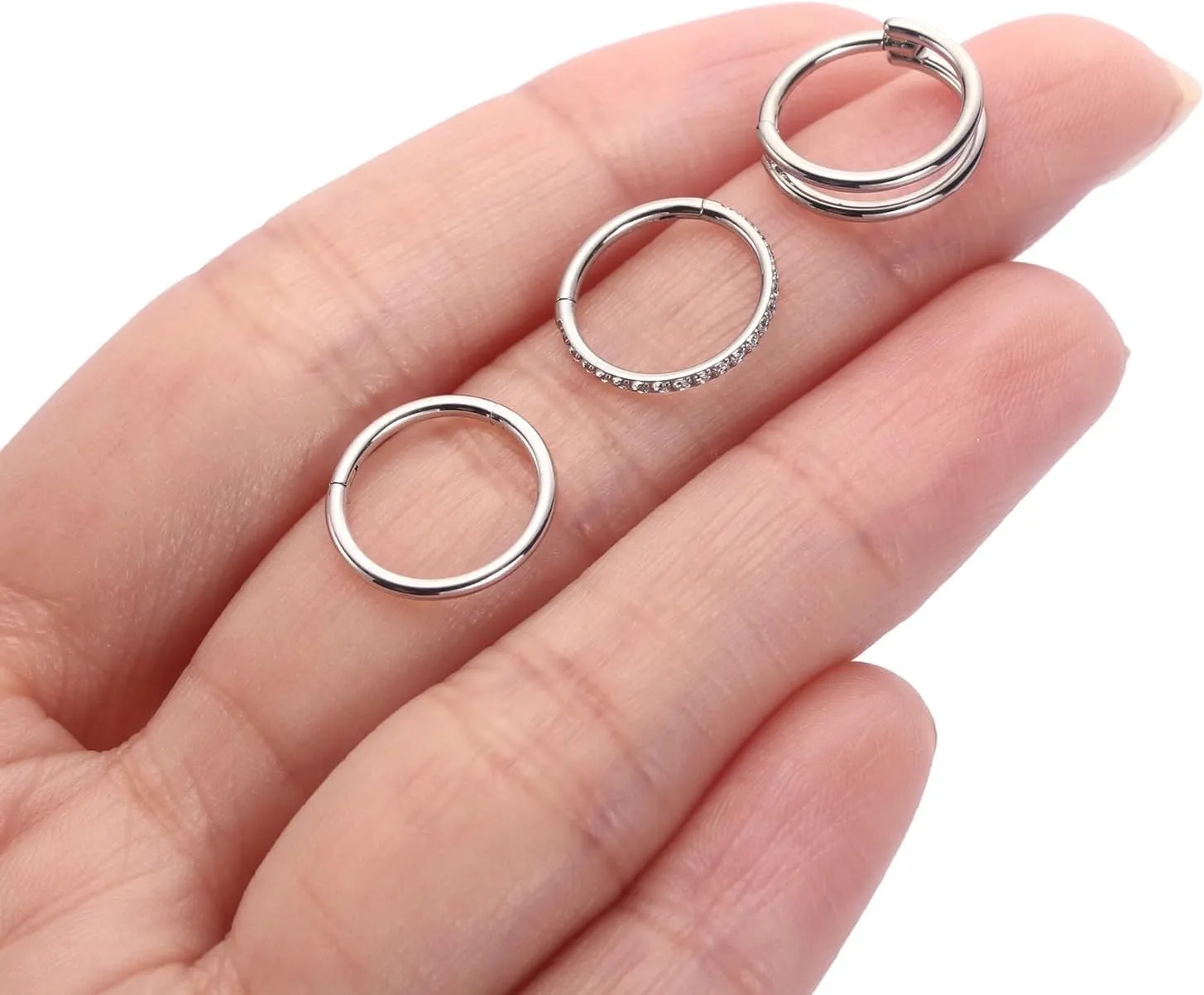 PEAKLINK Triple Double Nose Hoop Ring Conch Hoop Earrings 16G Seamless Septum Jewelry Surgical Steel Helix Cartilage Daith Rook Tragus Piercing 3 PCS Lip Lobe Hoop Earrings 8mm 10mm