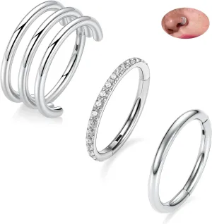PEAKLINK Triple Double Nose Hoop Ring Conch Hoop Earrings 16G Seamless Septum Jewelry Surgical Steel Helix Cartilage Daith Rook Tragus Piercing 3 PCS Lip Lobe Hoop Earrings 8mm 10mm