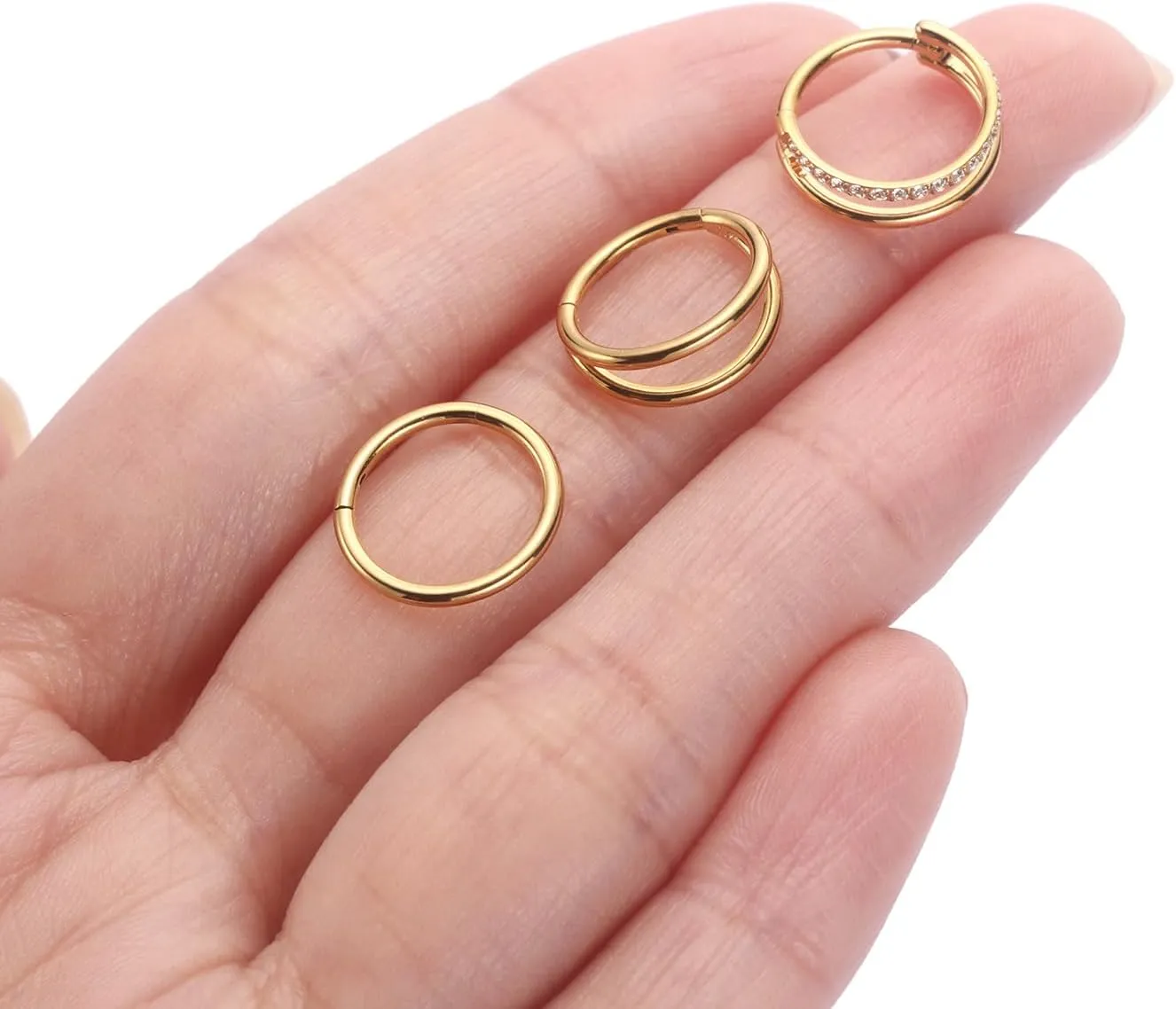 PEAKLINK Triple Double Nose Hoop Ring Conch Hoop Earrings 16G Seamless Septum Jewelry Surgical Steel Helix Cartilage Daith Rook Tragus Piercing 3 PCS Lip Lobe Hoop Earrings 8mm 10mm