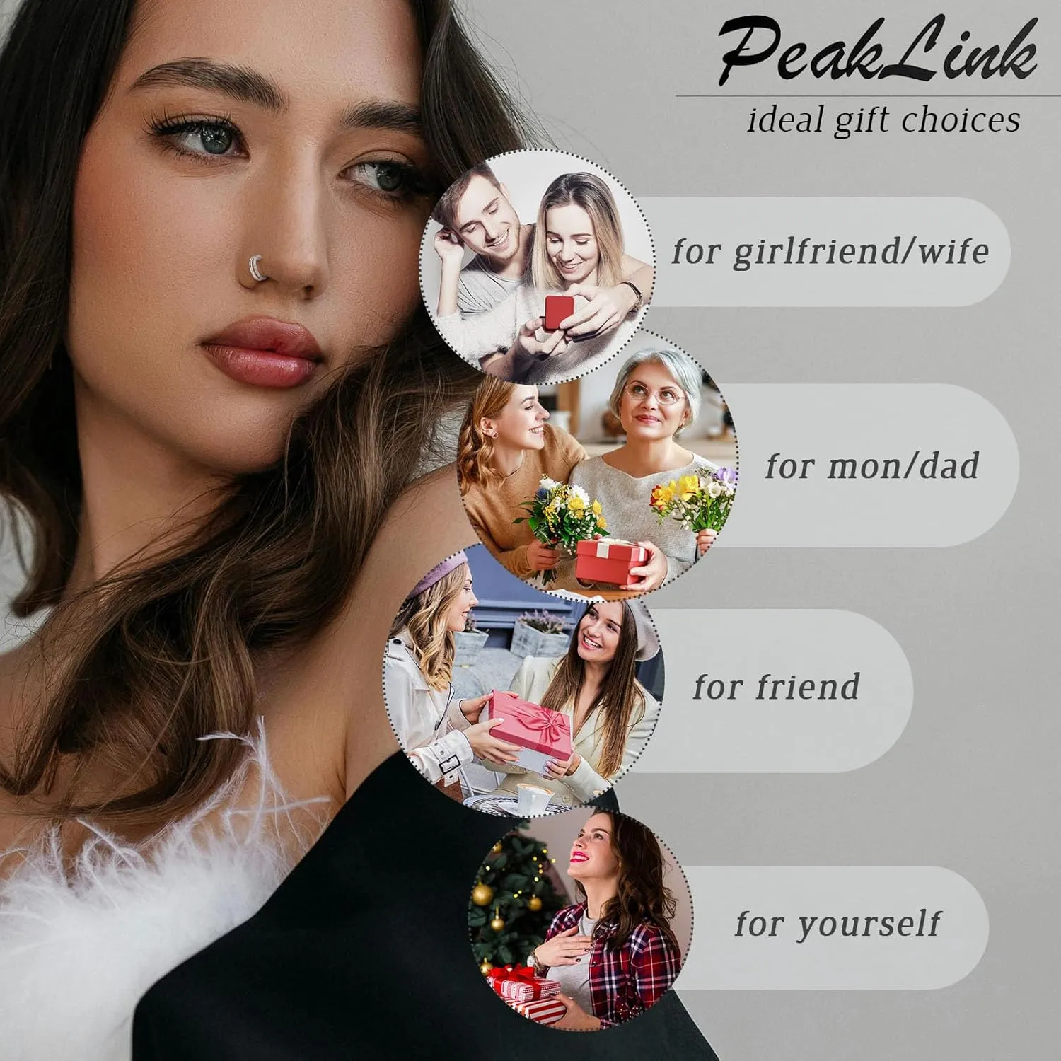 PEAKLINK Triple Double Nose Hoop Ring Conch Hoop Earrings 16G Seamless Septum Jewelry Surgical Steel Helix Cartilage Daith Rook Tragus Piercing 3 PCS Lip Lobe Hoop Earrings 8mm 10mm