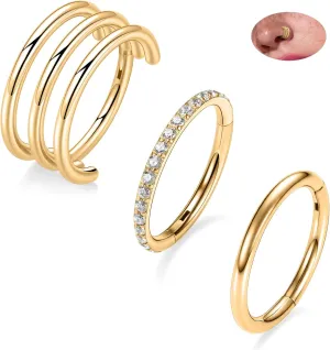 PEAKLINK Triple Double Nose Hoop Ring Conch Hoop Earrings 16G Seamless Septum Jewelry Surgical Steel Helix Cartilage Daith Rook Tragus Piercing 3 PCS Lip Lobe Hoop Earrings 8mm 10mm