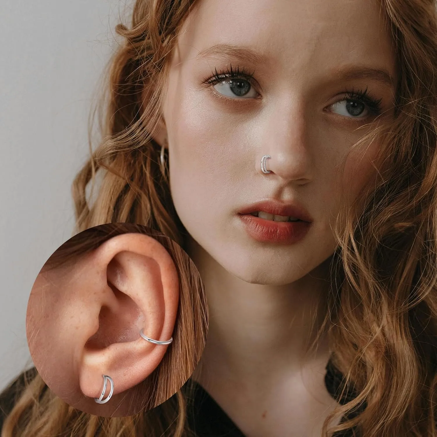 PEAKLINK Triple Double Nose Hoop Ring Conch Hoop Earrings 16G Seamless Septum Jewelry Surgical Steel Helix Cartilage Daith Rook Tragus Piercing 3 PCS Lip Lobe Hoop Earrings 8mm 10mm