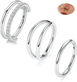 PEAKLINK Triple Double Nose Hoop Ring Conch Hoop Earrings 16G Seamless Septum Jewelry Surgical Steel Helix Cartilage Daith Rook Tragus Piercing 3 PCS Lip Lobe Hoop Earrings 8mm 10mm