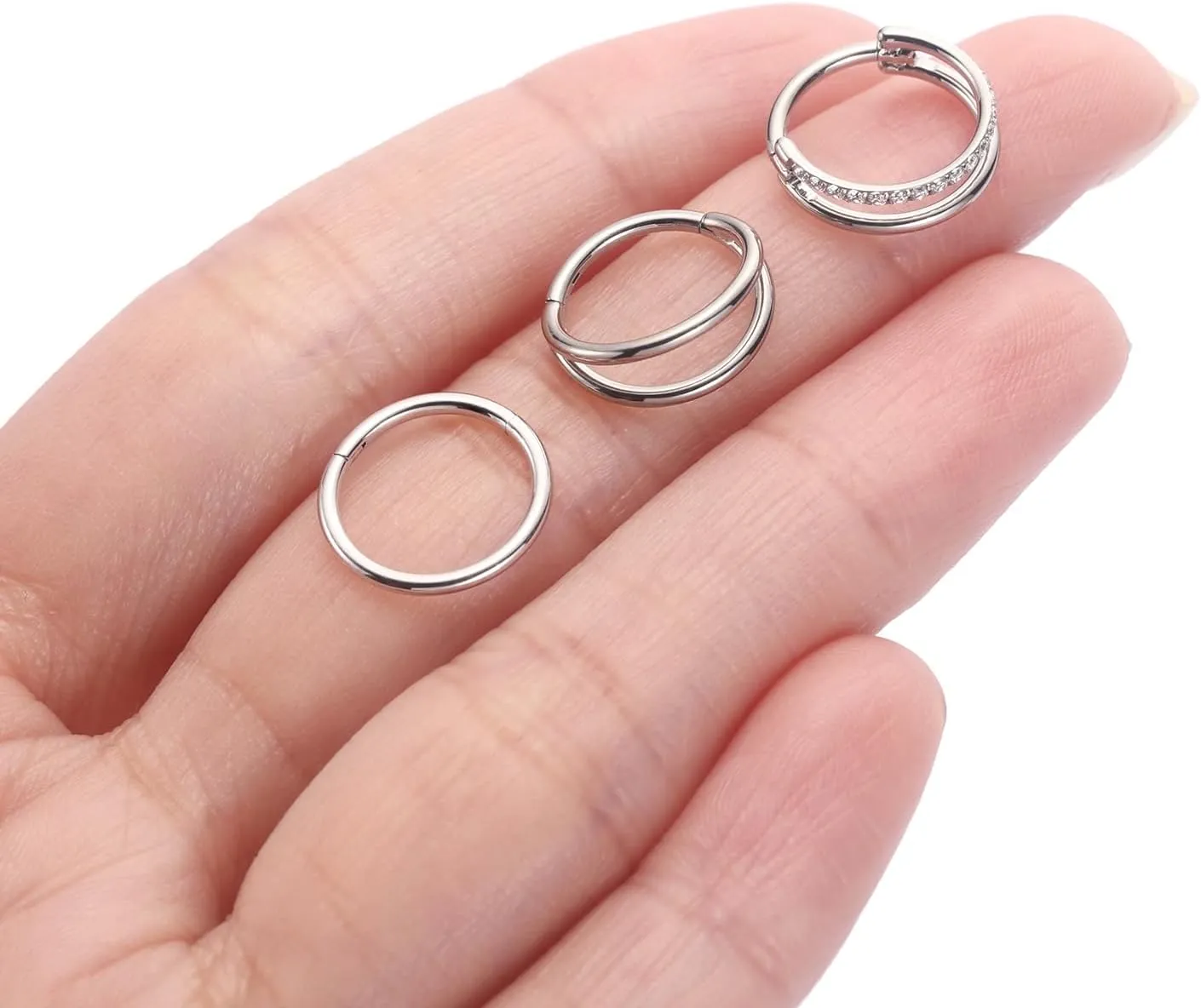 PEAKLINK Triple Double Nose Hoop Ring Conch Hoop Earrings 16G Seamless Septum Jewelry Surgical Steel Helix Cartilage Daith Rook Tragus Piercing 3 PCS Lip Lobe Hoop Earrings 8mm 10mm