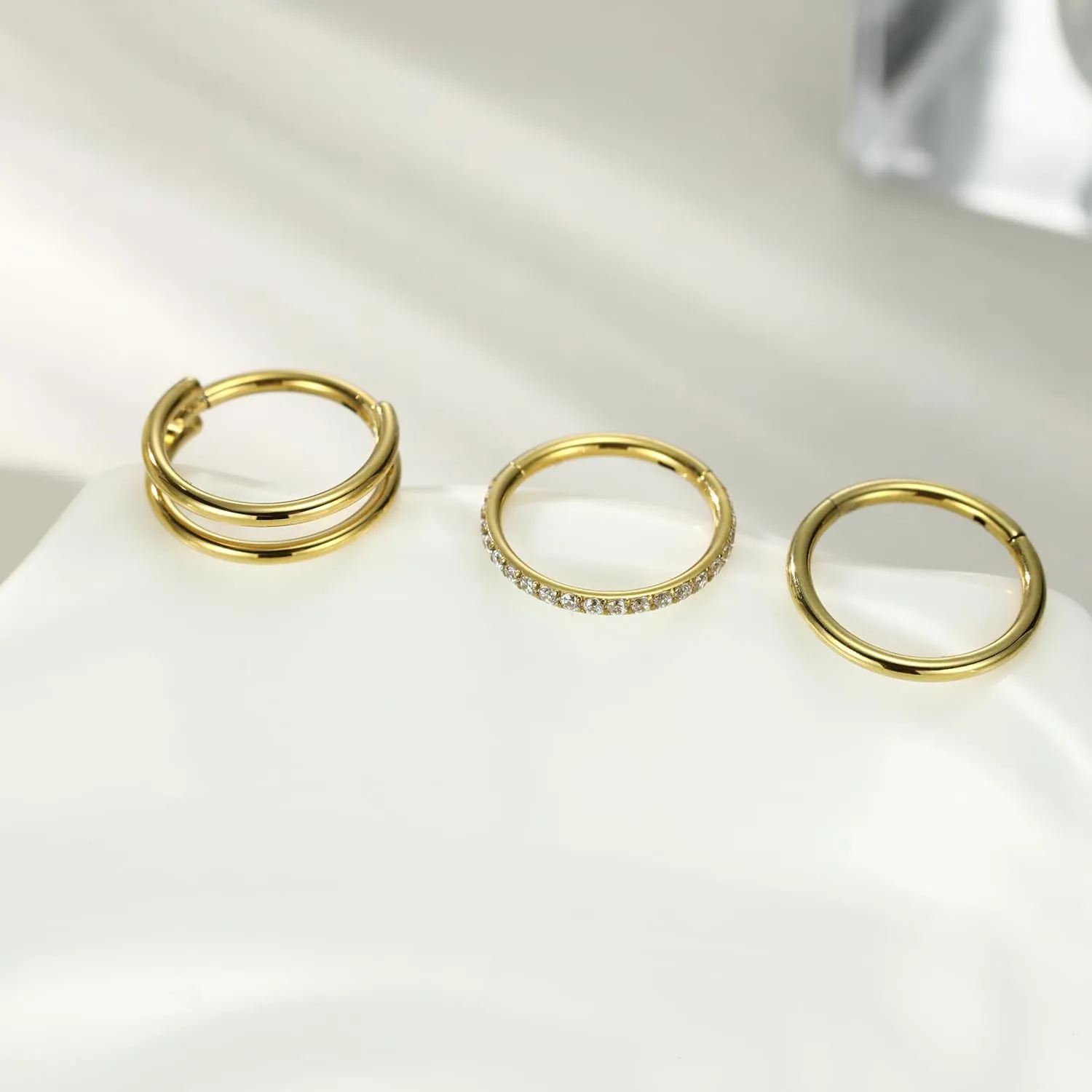 PEAKLINK Triple Double Nose Hoop Ring Conch Hoop Earrings 16G Seamless Septum Jewelry Surgical Steel Helix Cartilage Daith Rook Tragus Piercing 3 PCS Lip Lobe Hoop Earrings 8mm 10mm