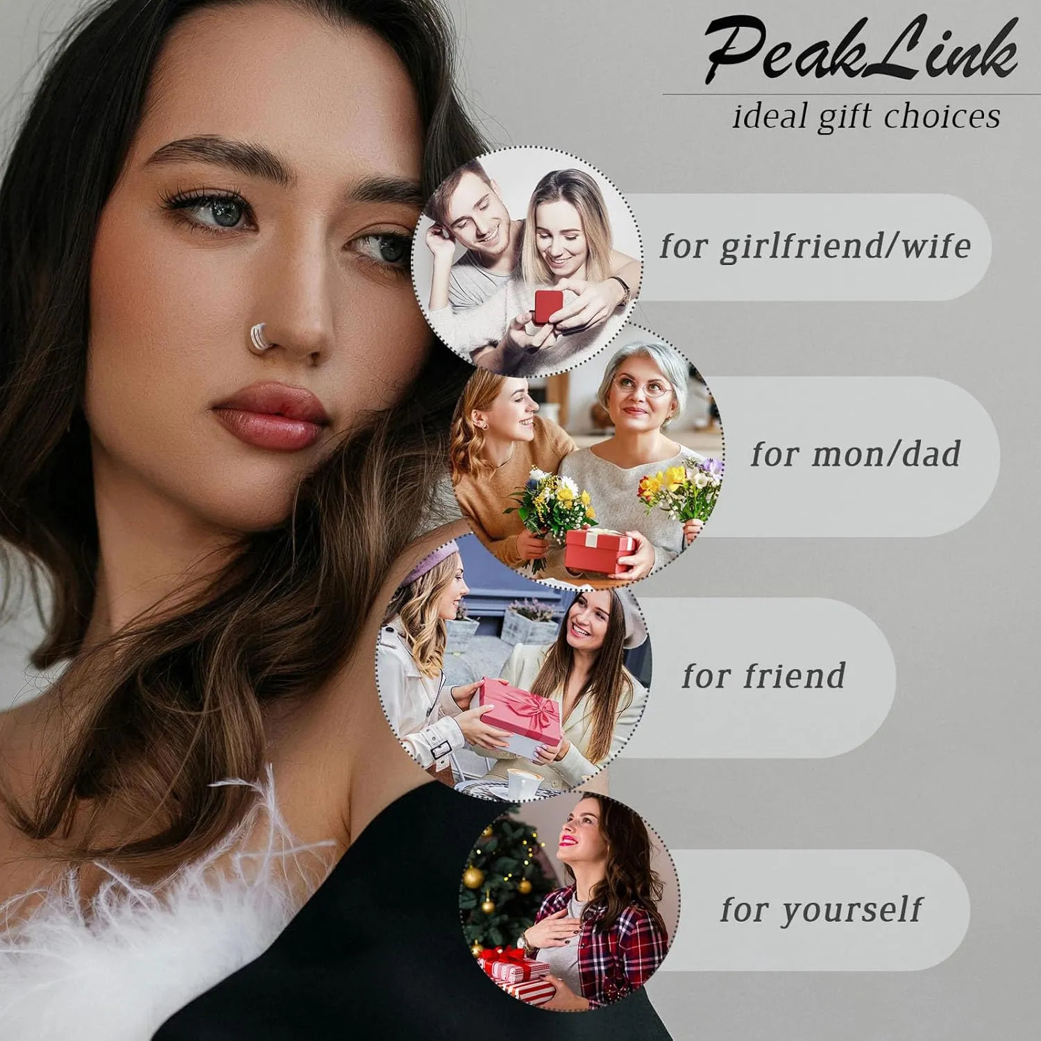 PEAKLINK Triple Double Nose Hoop Ring Conch Hoop Earrings 16G Seamless Septum Jewelry Surgical Steel Helix Cartilage Daith Rook Tragus Piercing 3 PCS Lip Lobe Hoop Earrings 8mm 10mm