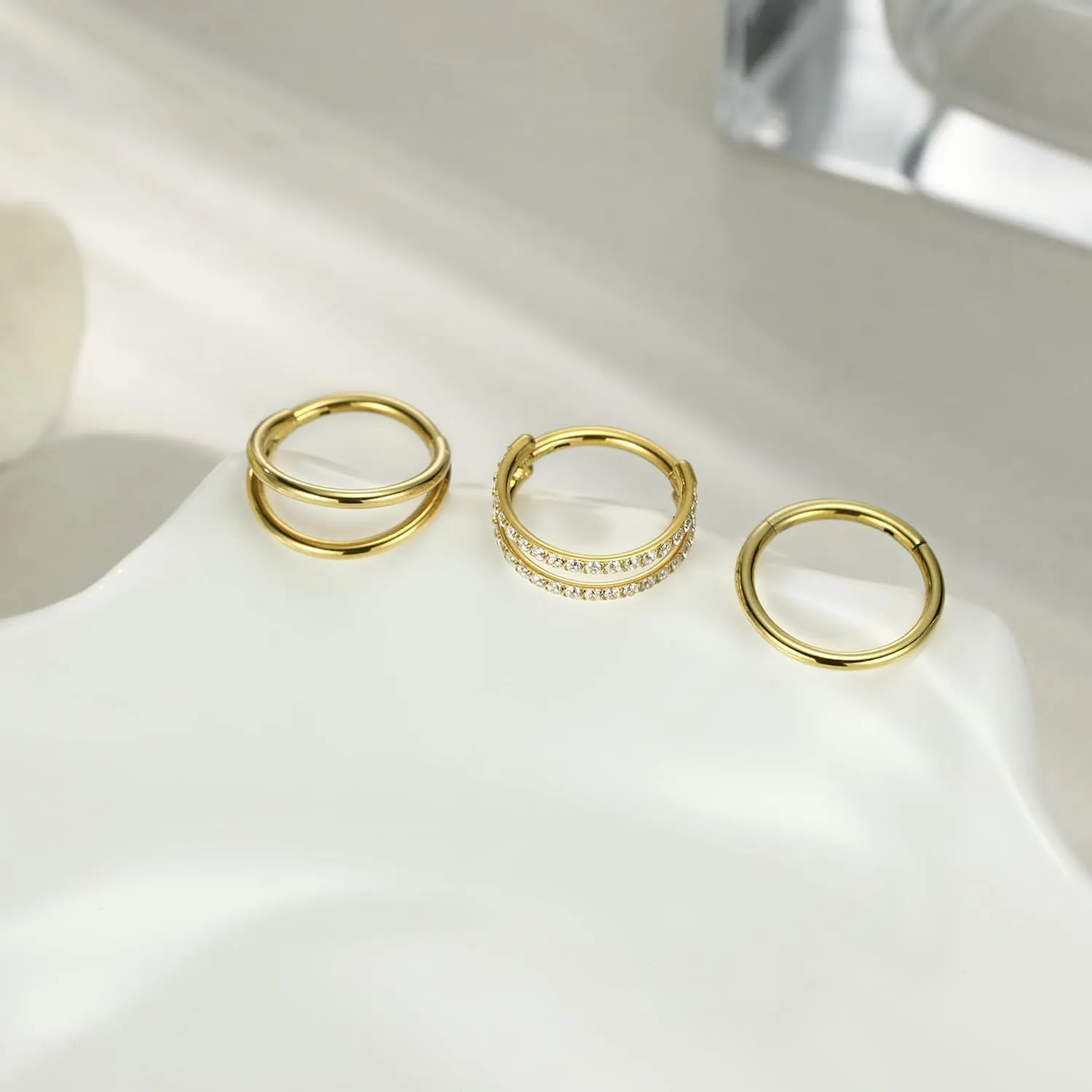 PEAKLINK Triple Double Nose Hoop Ring Conch Hoop Earrings 16G Seamless Septum Jewelry Surgical Steel Helix Cartilage Daith Rook Tragus Piercing 3 PCS Lip Lobe Hoop Earrings 8mm 10mm