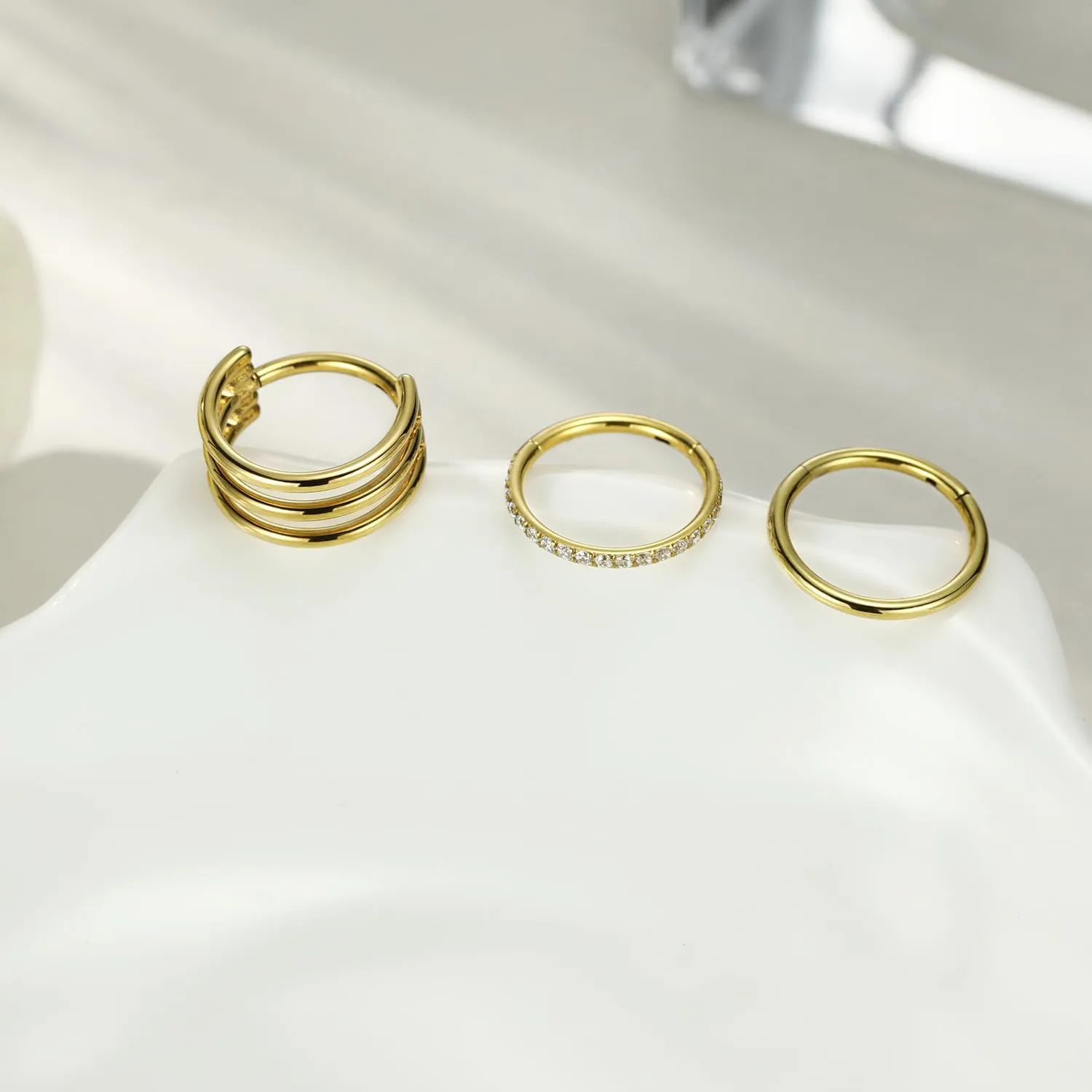 PEAKLINK Triple Double Nose Hoop Ring Conch Hoop Earrings 16G Seamless Septum Jewelry Surgical Steel Helix Cartilage Daith Rook Tragus Piercing 3 PCS Lip Lobe Hoop Earrings 8mm 10mm