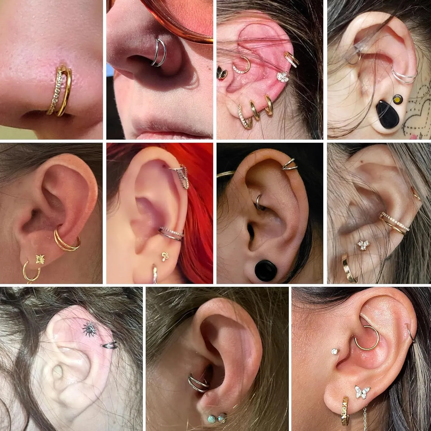PEAKLINK Triple Double Nose Hoop Ring Conch Hoop Earrings 16G Seamless Septum Jewelry Surgical Steel Helix Cartilage Daith Rook Tragus Piercing 3 PCS Lip Lobe Hoop Earrings 8mm 10mm