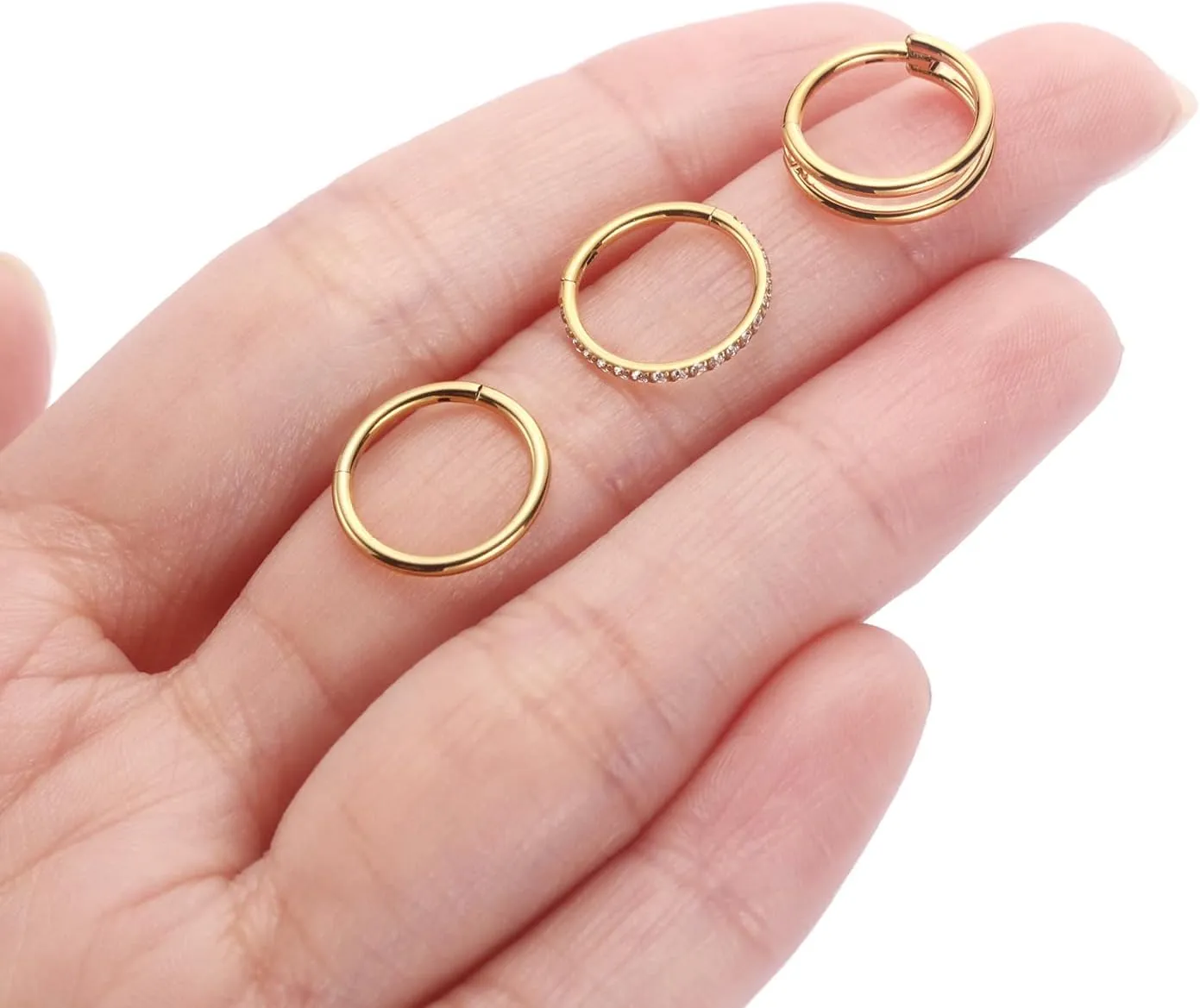 PEAKLINK Triple Double Nose Hoop Ring Conch Hoop Earrings 16G Seamless Septum Jewelry Surgical Steel Helix Cartilage Daith Rook Tragus Piercing 3 PCS Lip Lobe Hoop Earrings 8mm 10mm