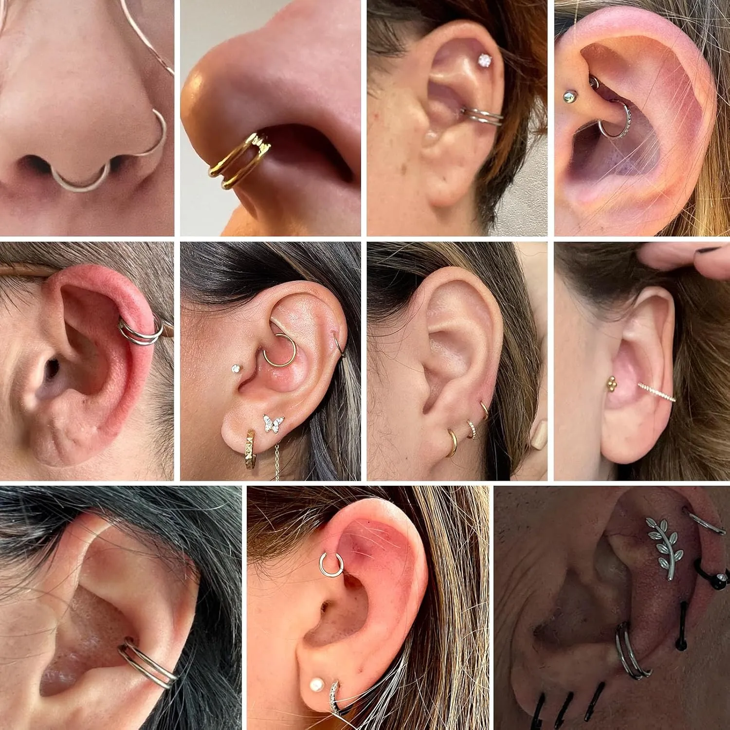 PEAKLINK Triple Double Nose Hoop Ring Conch Hoop Earrings 16G Seamless Septum Jewelry Surgical Steel Helix Cartilage Daith Rook Tragus Piercing 3 PCS Lip Lobe Hoop Earrings 8mm 10mm