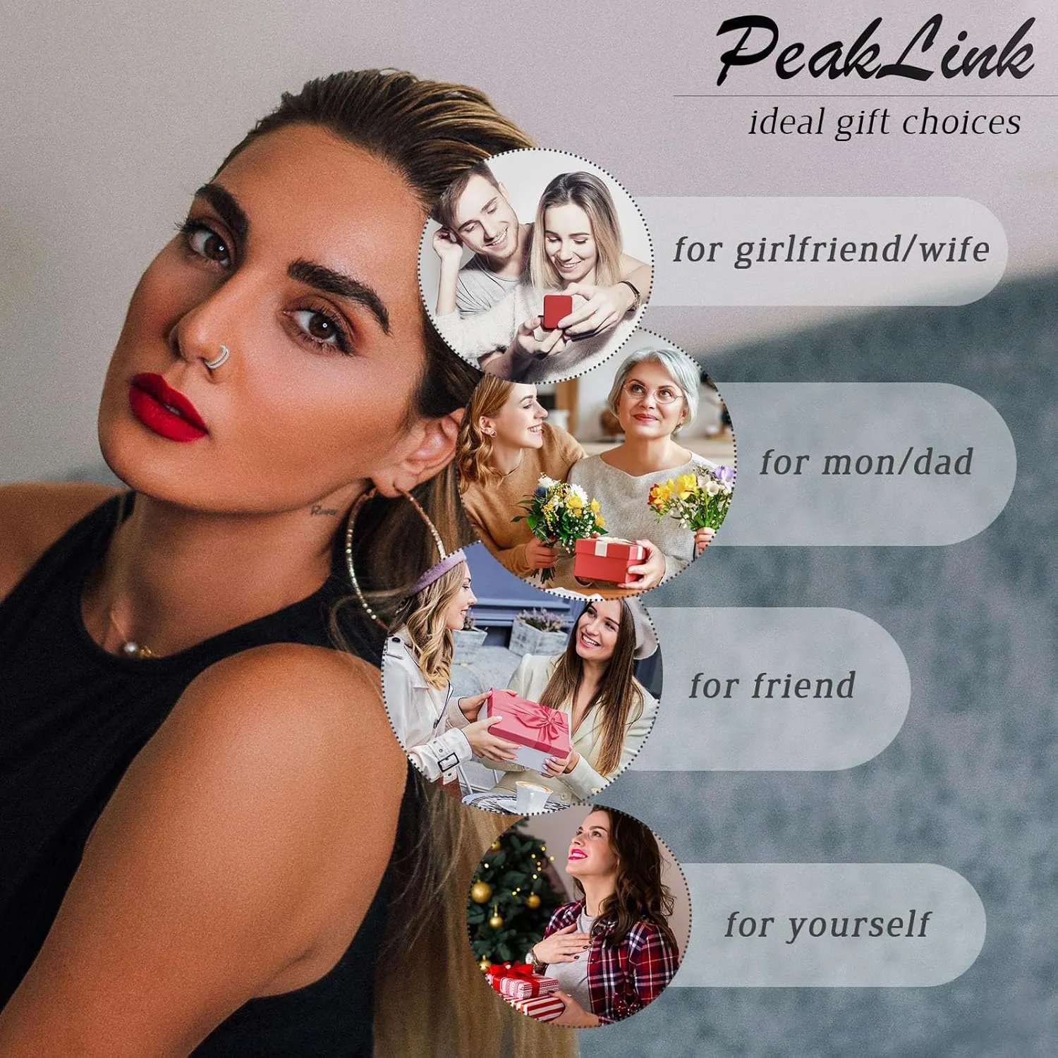 PEAKLINK Triple Double Nose Hoop Ring Conch Hoop Earrings 16G Seamless Septum Jewelry Surgical Steel Helix Cartilage Daith Rook Tragus Piercing 3 PCS Lip Lobe Hoop Earrings 8mm 10mm