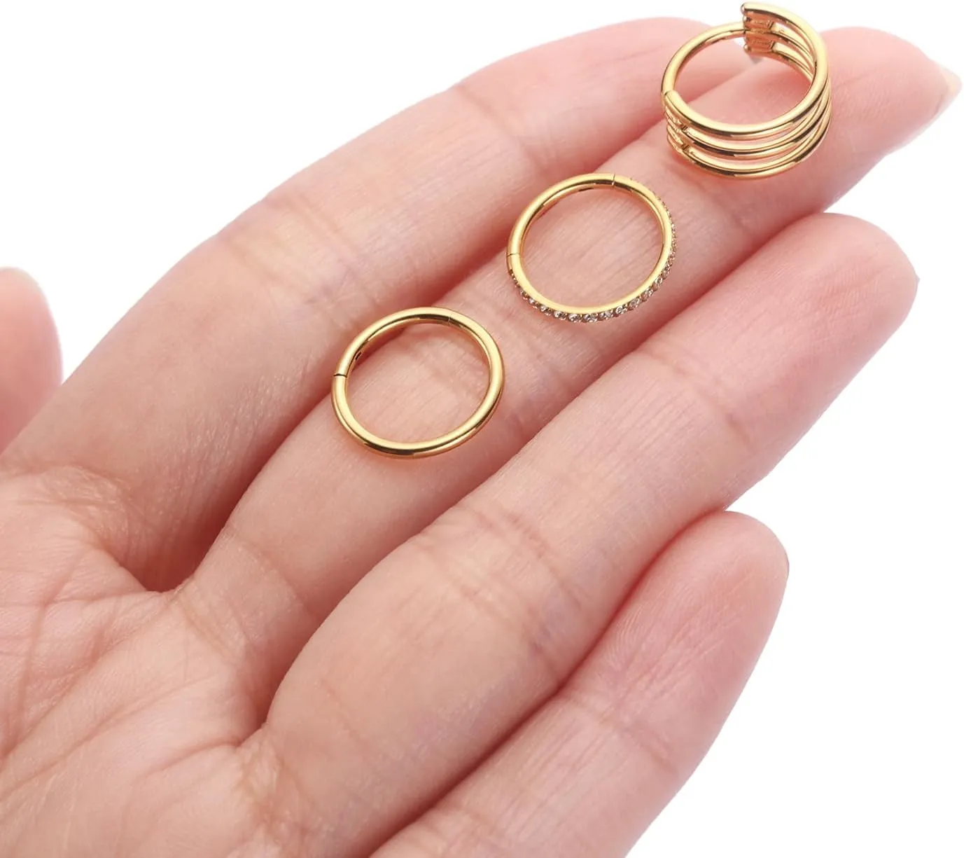 PEAKLINK Triple Double Nose Hoop Ring Conch Hoop Earrings 16G Seamless Septum Jewelry Surgical Steel Helix Cartilage Daith Rook Tragus Piercing 3 PCS Lip Lobe Hoop Earrings 8mm 10mm