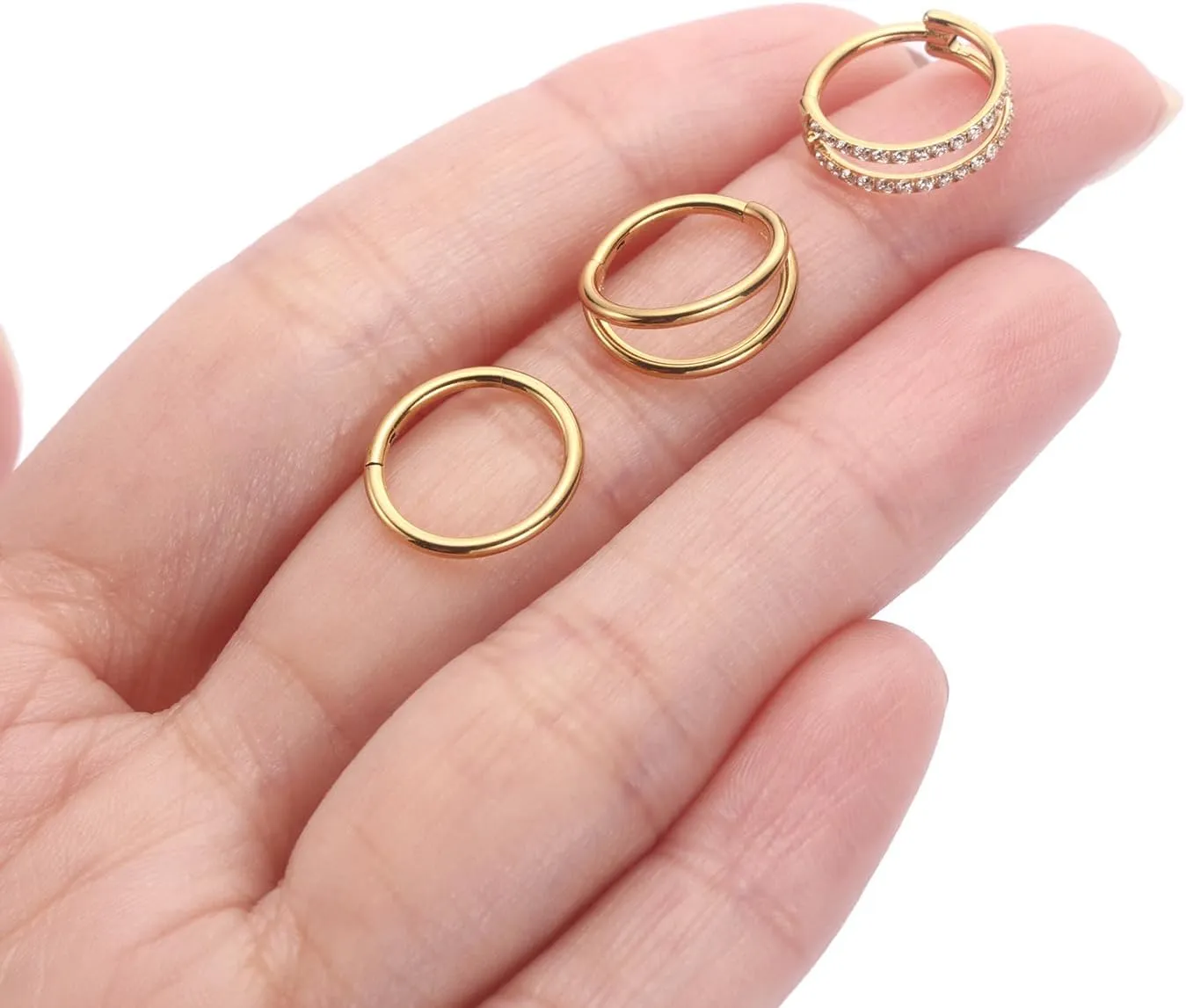 PEAKLINK Triple Double Nose Hoop Ring Conch Hoop Earrings 16G Seamless Septum Jewelry Surgical Steel Helix Cartilage Daith Rook Tragus Piercing 3 PCS Lip Lobe Hoop Earrings 8mm 10mm