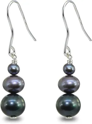 Pearl Earrings for Women Dangling Sterling Silver Cultured Freshwater Pearls Graduating Dangle Drop Earrings for Bridesmaids Bride