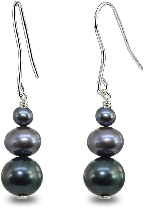 Pearl Earrings for Women Dangling Sterling Silver Cultured Freshwater Pearls Graduating Dangle Drop Earrings for Bridesmaids Bride