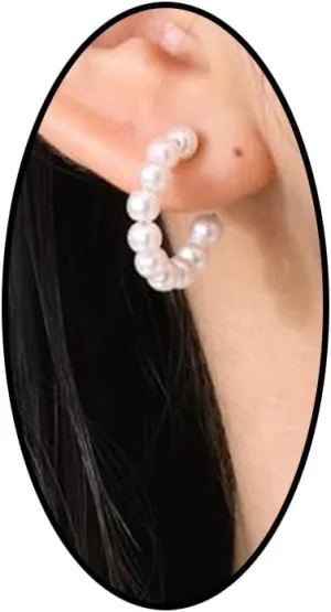 Pearl Open Hoop Dangle Earrings for Women Minimalist Gold Plate Geometric White Round Beaded Huggie Earrings Vintage Wedding Jewelry Accessories