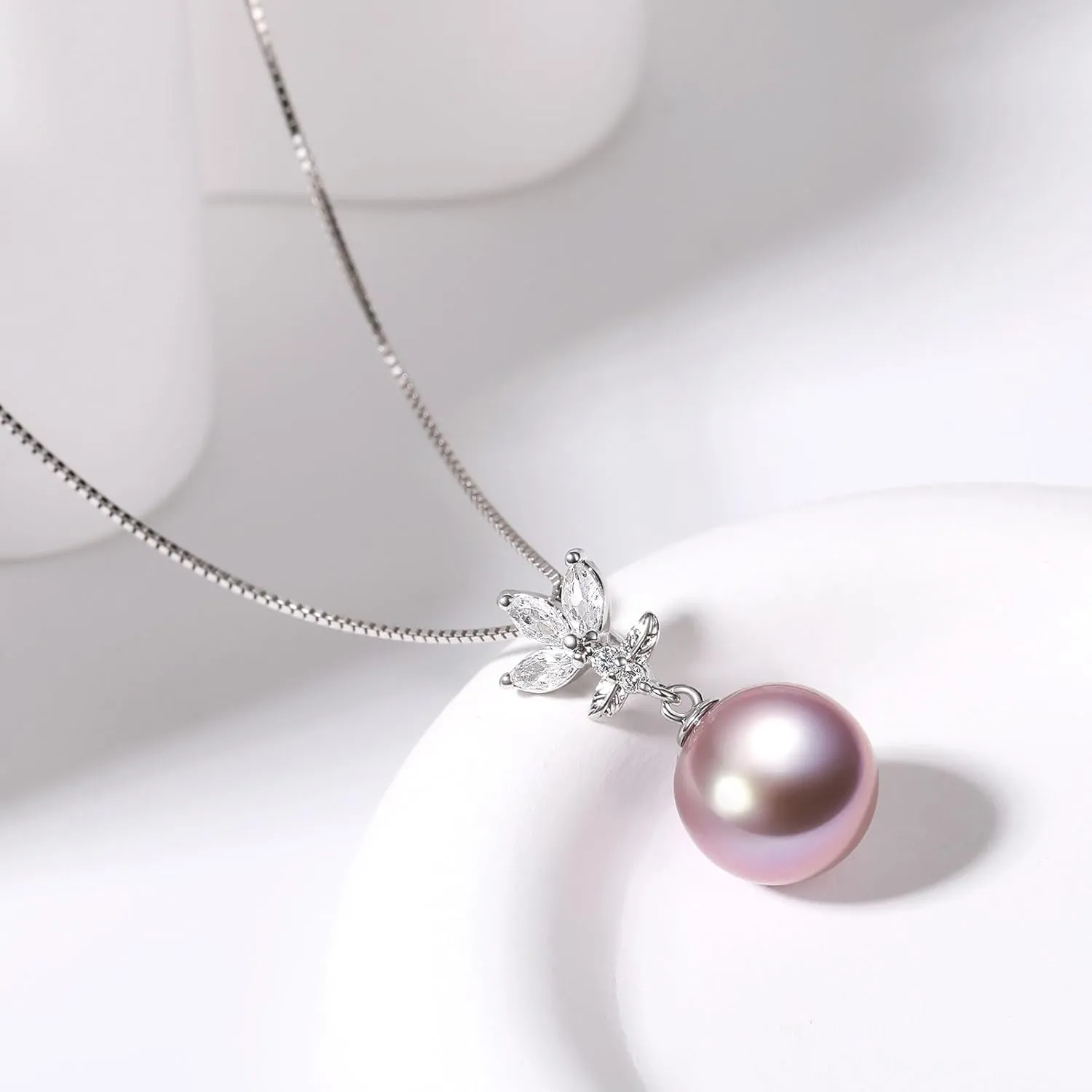 Pearl Pendant Necklace for Women, Four Leaf Clover S925 Sterling Silver Necklace, 12-12.5MM Natural Cultured Round Pearls, 18 2IN Adjustable Chain, Luxury Jewelry Gifts for Wife Mother