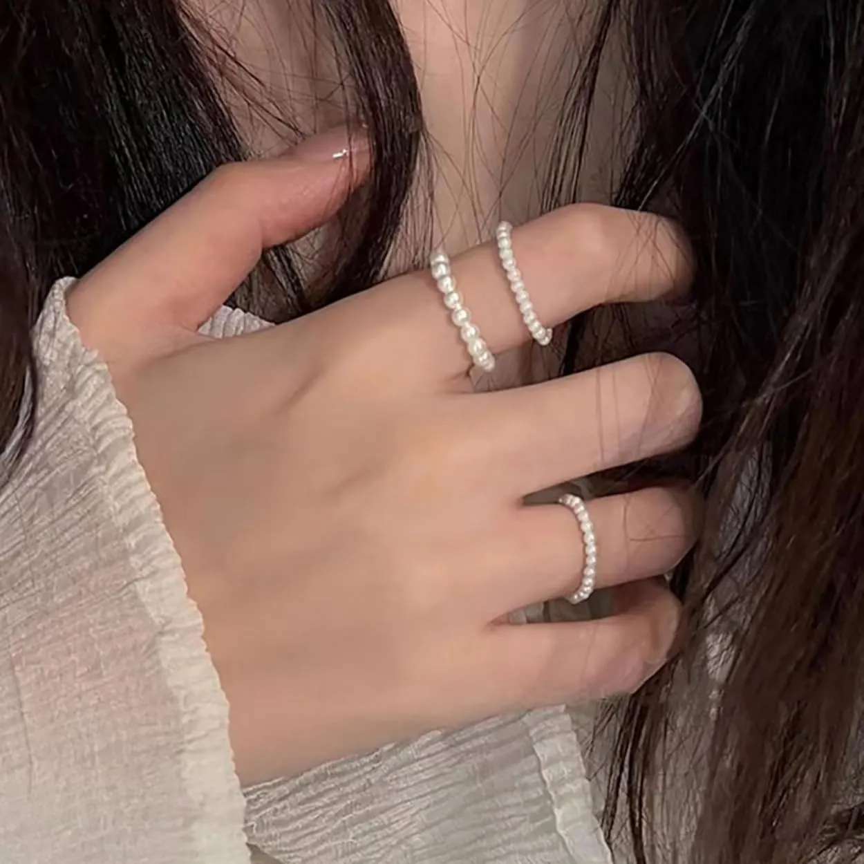 Pearl Ring for Women Promise Stacking Pearl Rings Adjustable Open Pearls Finger Ring Trendy Personality Christmas Pearls Jewerly Prom Dress Jewerly