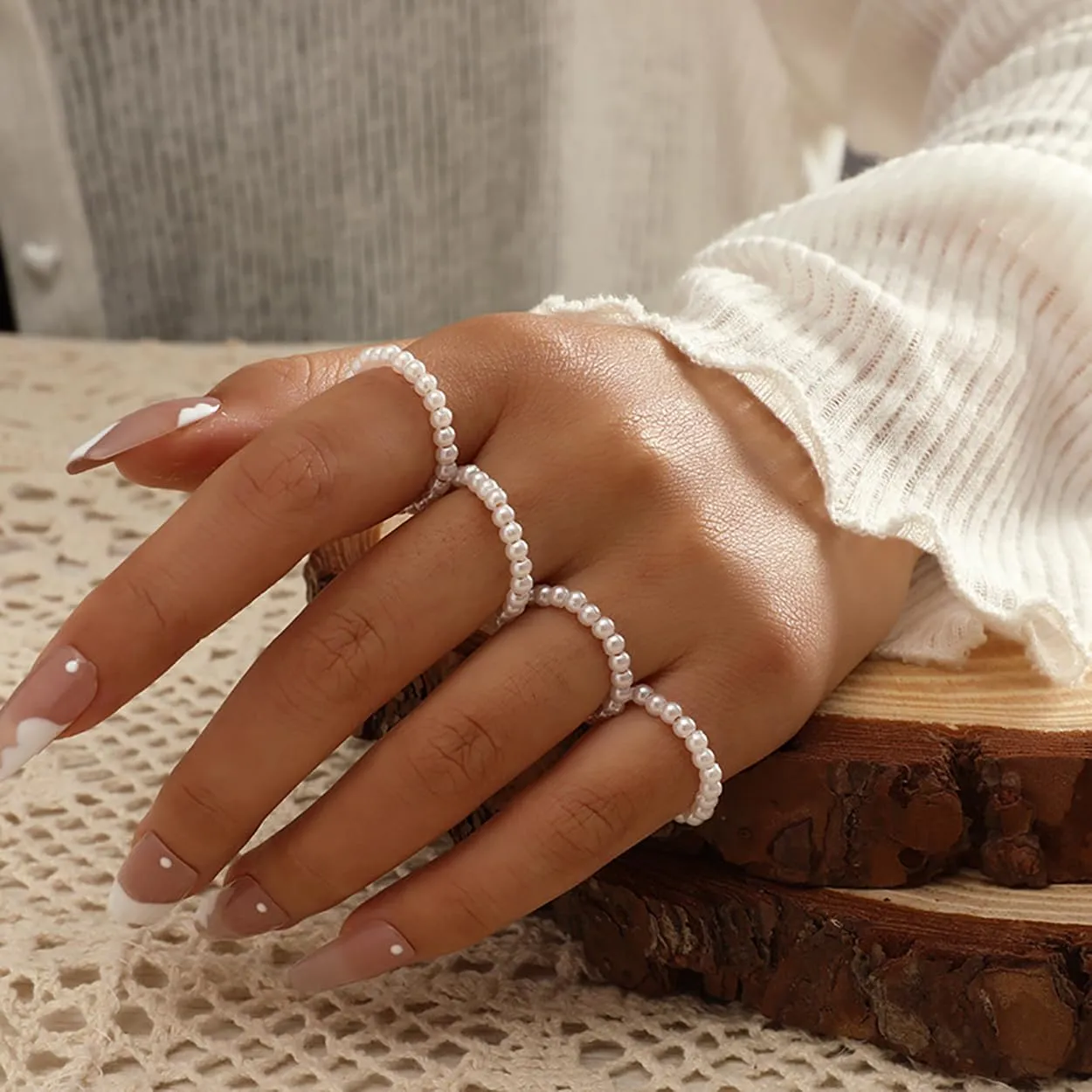 Pearl Ring for Women Promise Stacking Pearl Rings Adjustable Open Pearls Finger Ring Trendy Personality Christmas Pearls Jewerly Prom Dress Jewerly